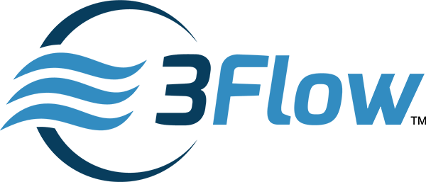 3Flow Logo - Blue sans-serif type with circle and airflow icon to left